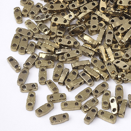 電気メッキ不透明ガラスシードビーズ  2穴  長方形  黄金メッキ  4.5~5x2x1.3~1.5mm  穴：0.5~0.8mm&nbsp;SEED-S023-20A-02-1