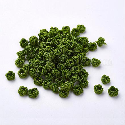 ポリエステルファブリックビーズ  ラウンド  オリーブドラブ  6x5mm  穴：4mm  約200個/袋&nbsp;WOVE-N002-38-1