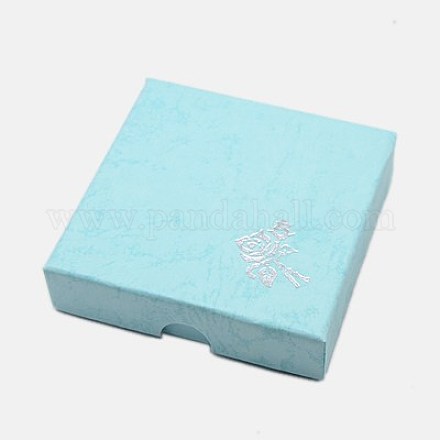 厚紙のブレスレットボックス  内部のスポンジ  バラの花の模様  正方形  淡いターコイズ  90x90x22~23mm&nbsp;CBOX-G003-14C-1