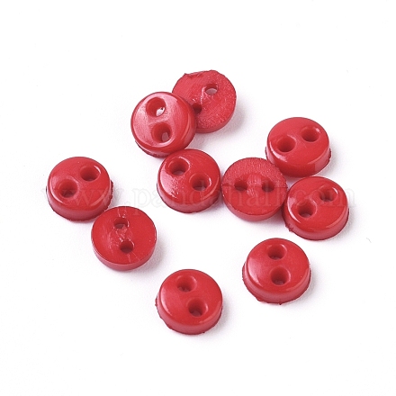 ナイロン小さなボタン  マイクロボタン  縫製のボタン  2穴  レッド  4.5x1.5mm  穴：0.8mm&nbsp;X-BUTT-WH0014-28J-1