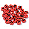 Opaque Acrylic Beads, Horizontal Hole, Flat Round with Black Random Letters, Red, 10x4.5mm, Hole: 2mm, about 1600pcs/500g