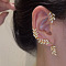 Alloy Rhinestone Cuff Earrings, Leaf, Golden, 70x35mm