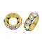 Brass Rhinestone Spacer Beads, Grade A, Rondelle, Golden Metal Color, Crystal AB, 9x4mm, Hole: 4mm