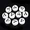 Handmade Porcelain Beads, Horizontal Hole, Flat Round with Letter, White, Letter.V, 8~8.5x4.5mm, Hole: 2mm