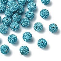 30個の舗装ディスコボールビーズ  樹脂粘土ラインストーンビーズ  ラウンド  アクアマリン  pp13（1.9~2mm）  6列ラインストーン  10mm  穴：1.5mm&nbsp;RB-YW0001-14Q