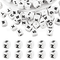 20Pcs White Cube Letter Silicone Beads 12x12x12mm Square Dice Alphabet Beads with 2mm Hole Spacer Loose Letter Beads for Bracelet Necklace Jewelry Making, Letter.Z, 12mm, Hole: 2mm