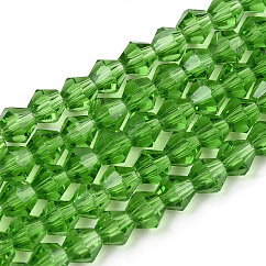 Imitation Austrian Crystal 5301 Bicone Beads, Faceted Glass Beads Strands, Lime Green, 4x4mm, Hole: 0.8~1mm, about 75~78pcs/strand, 28~29cm