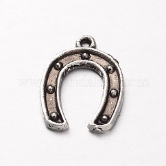 チベットスタイルの合金の蹄鉄ペンダント  カドミウムフリー＆鉛フリー  アンティークシルバー  15.5x11.5x1mm  穴：1mm  約2320個/1000g