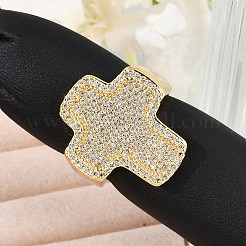 Brass Micro Pave Clear Cubic Zirconia Open Cuff Rings for Women&nbsp;LS-RJEW-R011-03G-01
