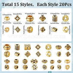 チベットスタイルの合金ビーズセット（300種類）15個  アンティーク黄金  6~12x1~6mm  穴：2~2.5mm  20個/スタイル&nbsp;FIND-SP0002-16C