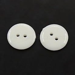 アクリル縫い付け用ボタン  衣装デザインのためのプラスチックボタン  2穴  染め  フラットラウンド  ホワイト  12x2mm  穴：1mm&nbsp;X-BUTT-E084-E-01