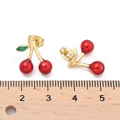真鍮エナメルスタッドピアス  チェリー  18KGP本金メッキ  12.5x15mm&nbsp;EJEW-Q017-01B-G