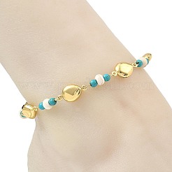 Ocean Dyed Synthetic Turquoise Beads & 304 Stainless Steel Link Chain Anklets&nbsp;GG-AJEW-AN00833-01