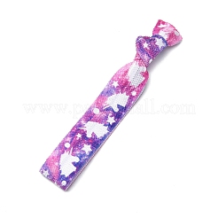 ポリエステル弾性レインボーヘアゴム  ポニーテールホルダー  ユニコーン模様  ミックスカラー  95x15.5x0.7mm  5個/カード&nbsp;OHAR-WH0016-18