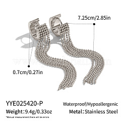 304ステンレススチールフープピアス  ボールチェーンタッセルチャーム  プラチナ  72.5x7mm&nbsp;AU2078-3