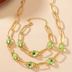 Alloy Plastic Flat Round Link Chain Necklaces & Bracelets Sets&nbsp;FS-WG92727-01