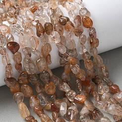 天然石ルチルクォーツビーズ連売り  タンブルストーン  ナゲット  5~12x5~8mm  穴：1mm  約47個/連  15.7インチ（40cm）&nbsp;G-L493-10