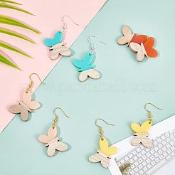 蝶のぶら下がりイヤリングのDIYキット  1箱8個レジン＆ウォールナットウッドペンダント  40個の鉄のピアスフック  80PCS丸カン  ミックスカラー  21.5x27.5x3mm  穴：1.8mm  4スタイル  2個/スタイル  8pc&nbsp;DIY-OC0006-03
