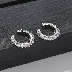 真鍮マイクロペーブクリアキュービックジルコニアカフイヤリング  プラチナ  15x14x2mm  内径：10.2mm&nbsp;EJEW-I249-14P