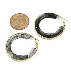 女性用304ステンレスフープピアス  リング  樹脂と  グレー  42mm&nbsp;LS-EJEW-B113-02G-02