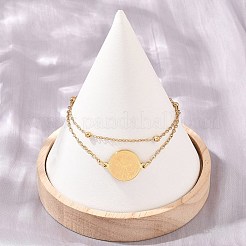 304ステンレススチールマルチ連ブレスレット  ケーブル＆衛星チェーンブレスレット（女性用）  聖フランチェスコ・オブ・アッシジのフラットラウンドい  ゴールドカラー  6.69インチ（17cm）&nbsp;SA-CBA7739-02G
