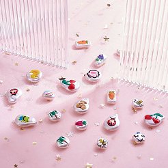 32個16スタイル3DプリントABSプラスチックイミテーションパールビーズ  てんとう虫のティアドロップと猫の足跡とナザールボンジュウのハート  ミックスカラー  11~20x10~18x4~7mm  2個/スタイル&nbsp;KY-SZ0001-42