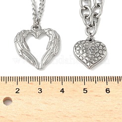 304ステンレススチール製ウィングハートペンダント2層ネックレス、女性用16.26個。  変色しない  ステンレス鋼色  41.3インチ（18.31cm）および46.5インチ（[4]cm）&nbsp;NJEW-U044-01P