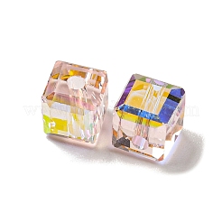 電気メッキガラスビーズ  多面カット  キューブ  ミスティローズ  5.5x5.5x5.5mm  穴：1.5mm  100個/袋&nbsp;EGLA-Z004-04B-03