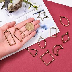 ラックメッキ合金空枠ペンダント  UVレジンDIY用  エポキシ樹脂  プレスジュエリー  混合図形  アンティークブロンズ  72個/箱&nbsp;PALLOY-SZ0001-18AB