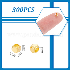 真鍮スペーサービーズ300個  キューブ  18KGP本金メッキ  2.5x2.5x2.5mm  穴：1.6mm&nbsp;FIND-UN0015-46G