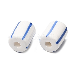 手作りの陶器ビーズ  手描きの陶器ビーズ  ストライプの列  ホワイト  12x8mm  穴：2.5mm&nbsp;PORC-A034-08