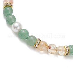 3Pcs Natural Mixed Gemstone & Shell Pearl Round Beaded Braided Bead Bracelets&nbsp;BJEW-JB13392