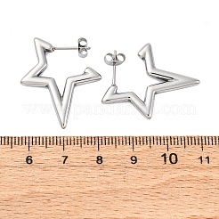 304ステンレススチールスタースタッドピアス  ステンレス鋼色  29x24x3mm&nbsp;EJEW-B108-17P