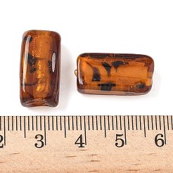 手作りゴールドパウダー入りランプワークビーズ連売り  ヒョウ柄の模様で  長方形  19.5~20.5x10~11.5x6.5~7.5mm  穴：1.8mm&nbsp;LAMP-Q045-08A-01