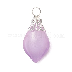 ジェイド風ガラスチャーム  花びらチャーム  鉄線と銅線で  プラチナ  26.5x13x8mm  穴：3.4mm&nbsp;PALLOY-JF05025-01