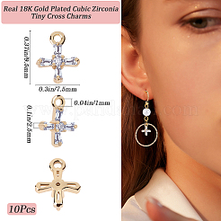 10Pcs Brass Clear Cubic Zirconia Tiny Cross Charms&nbsp;KK-BBC0015-92