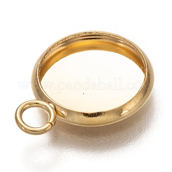 304ステンレススチールペンダントカボションセッティング  プレーンエッジベゼルカップ  フラットラウンド  18KGP本金メッキ  トレイ：10mm  15.5x12x2mm  穴：2.4mm&nbsp;X-STAS-Z030-01I-G