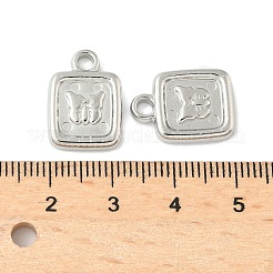 304ステンレスペンダント  蝶のチャームが付いた正方形  ステンレス鋼色  17x12x3mm  穴：2.5mm&nbsp;LS-STAS-L293-13P
