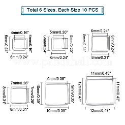 60 個 6 スタイル真鍮リンクリング  長持ちメッキ  正方形  925銀メッキ  6~12x6~12x1mm  内径：4~11x4~11mm  10個/スタイル&nbsp;KK-PH0003-88