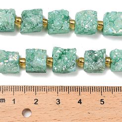 電気メッキ天然石ドゥルージーアゲートビーズ連売り  キューブ  シードビーズで  ミディアムアクアマリン  9.5~11x8~10x9.5~10.5mm  穴：1mm  約14個/連  7.20''（18.3センチメートル）&nbsp;G-G289-01F