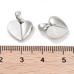 真鍮パヴェ天然シェルピーチハートチャーム  プラチナ  11x12.5x3mm  穴：3.5x2.5mm&nbsp;KK-C051-21P