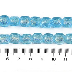 手作りのホイルランプワークビーズ連売り  正方形  ライトスカイブルー  10x9x9.5mm  穴：1.2mm  約40個/連  14.76''（37.5センチメートル）&nbsp;FOIL-K003-05D