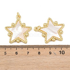 天然シェルの星型ペンダント  真鍮のセッティングと丸カン付き  鉛フリー＆カドミウムフリー  長持ちメッキ  ラックめっき  貝殻色  18KGP本金メッキ  27x24.5x3mm  穴：3.4mm&nbsp;KK-L251-43G-02