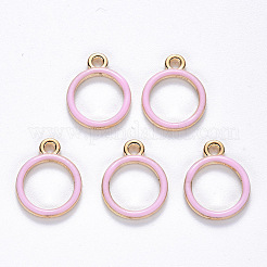 合金エナメルチャーム  丸いリング  ライトゴールド  ピンク  16x13x2mm  穴：1.8mm&nbsp;ENAM-S121-086B