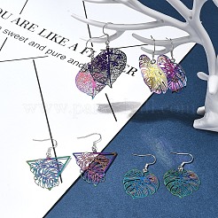 DIY Leaf 201 Stainless Steel Etched Metal Embellishments Dangle Earring Jewelry Making Kits&nbsp;DIY-FS0007-45
