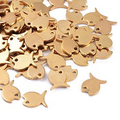 魚 304 ステンレススチール チャーム  ゴールドカラー  10.5x8.5x1mm  穴：1mm&nbsp;X-STAS-M208-16
