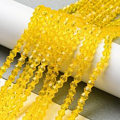 透明ガラスビーズ連売り  多面カット  双円錐形  ゴールド  3.5~3.8x3mm  穴：0.8mm  約107~110個/連  32.5~34cm&nbsp;GLAA-F029-3mm-22