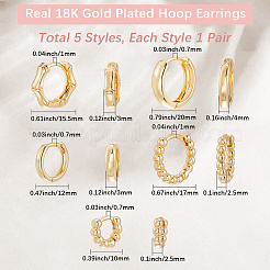 5 Pairs 5 Style Rack Plating Round Brass Hoop Earrings for Women&nbsp;EJEW-BBC0001-98