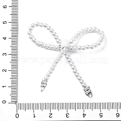合金とガラスの蝶結びシャンデリア部品リンク  プラチナ  ホワイト  47x46x7mm  穴：1.2mm  ビーズ：3~3.5mm&nbsp;PALLOY-D359-02B