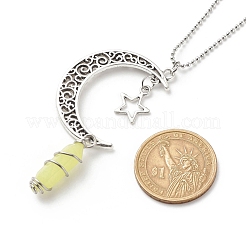 Natural Lemon Jade Bullet with Alloy Moon and Star Pendant Necklace&nbsp;NJEW-JN03912-03
